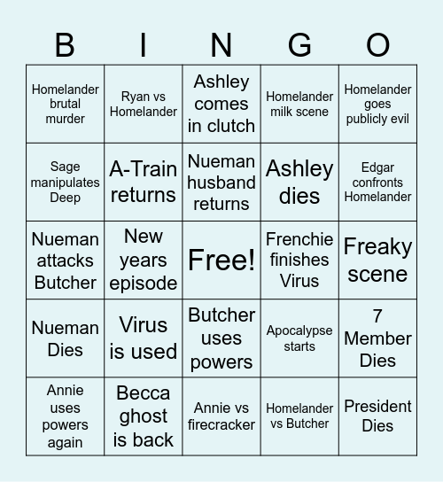 Boys Season Finale Bingo Card