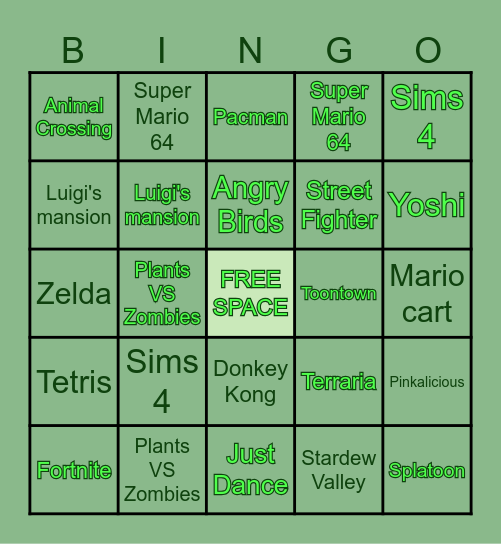 VIDEO GAME BINGO Card