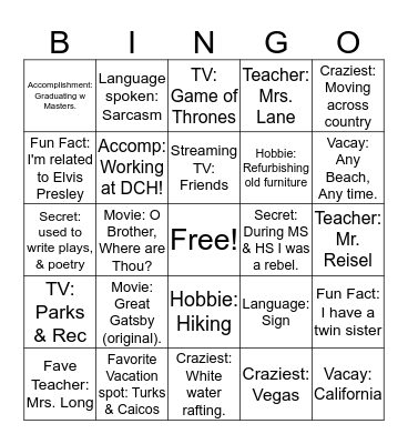 Daytime Team Bingo Card
