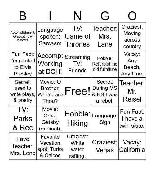 Daytime Team Bingo Card