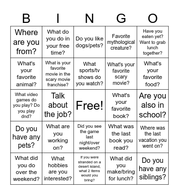 Conversation bingo Card