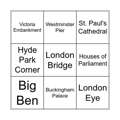 London Bingo Card
