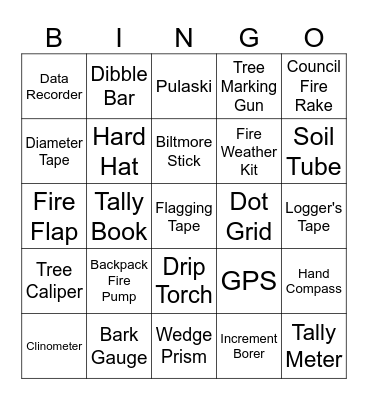 Forestry Tool Bingo Card