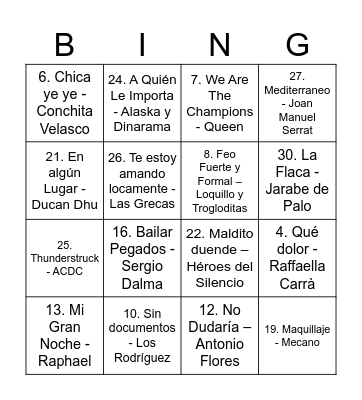 BINGO MUSICAL  Baranda 2024 Bingo Card