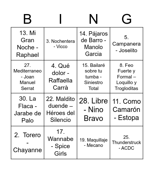 BINGO MUSICAL  Baranda 2024 Bingo Card