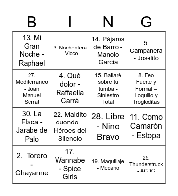 Baranda 2024          BINGO MUSICAL Bingo Card
