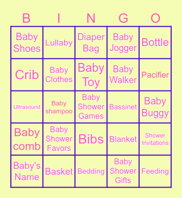 Riya's Baby Shower Bingo Card