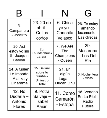 Baranda 2024          BINGO MUSICAL Bingo Card
