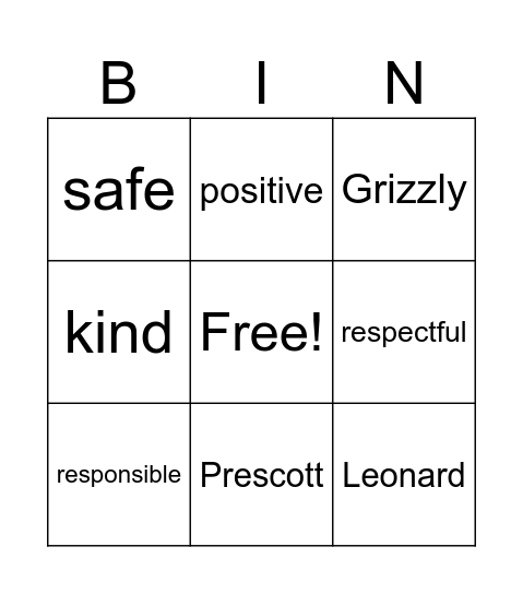 Grizzly 5 Bingo Card