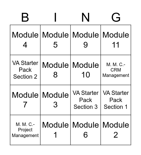 VAI Bingo Card