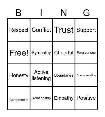 Healthy Relationships Bingo Card
