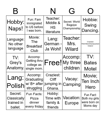 Daytime Team Bingo Card