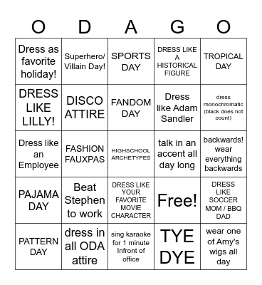 ODA SPIRIT WEEK Bingo Card