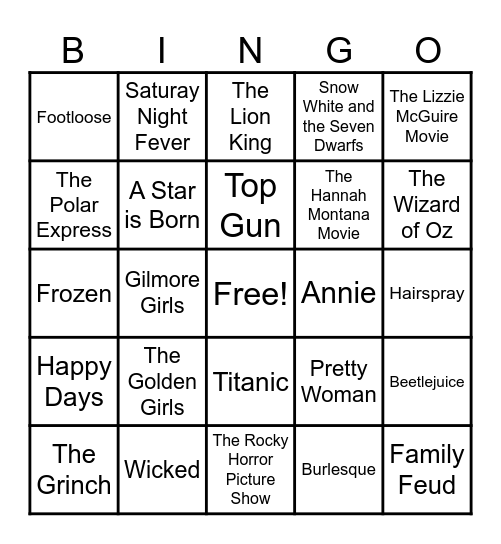 Popular Songs From Movies & TV Shows! Bingo Card
