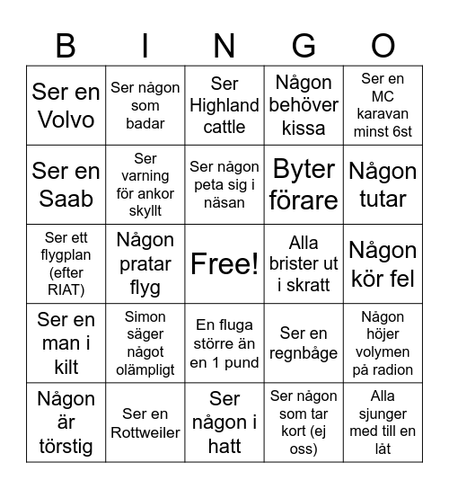 Bilbingo England Bingo Card