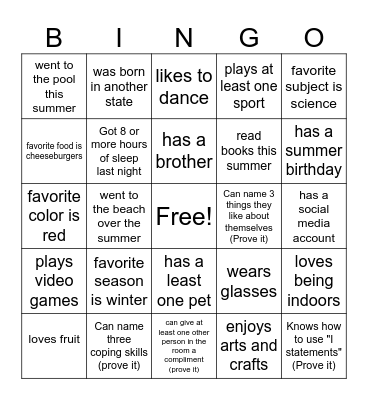about me Bingo Card