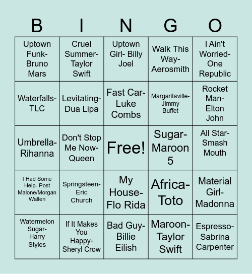 Music Bingo Card