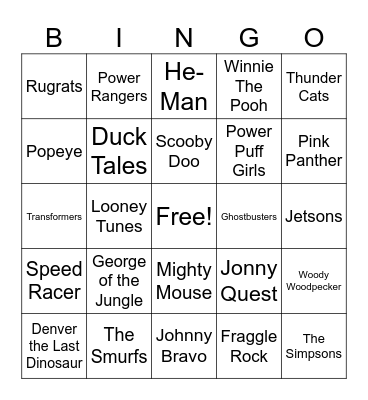 70/80/90s Cartoons Bingo Card