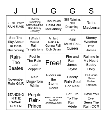 Songs about Rain BINGO Card