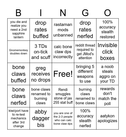 Tormented Demons Bingo Card