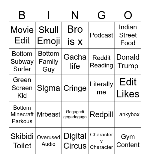 YT Shorts Bingo Card