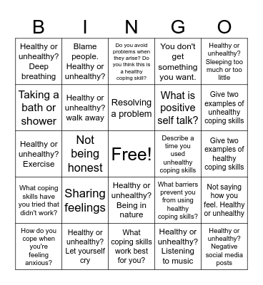 Coping Skills Bingo Card