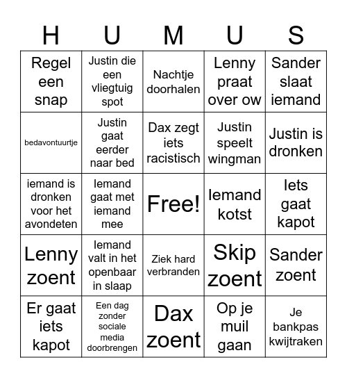 hummus Bingo Card