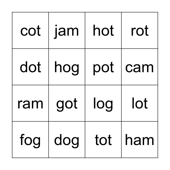 Word Families! Bingo Card