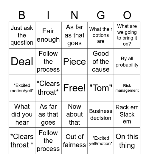 Davis Bingo Card