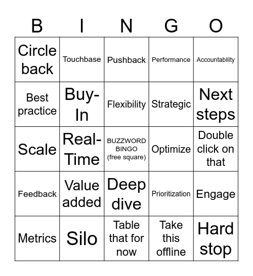 Buzzword Bingo! Bingo Card