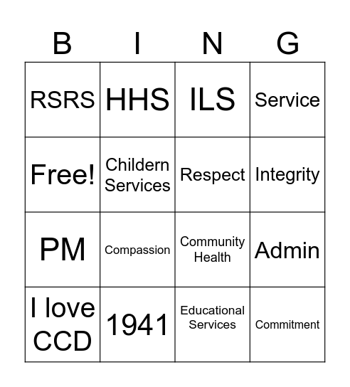 CCD Bingo Card