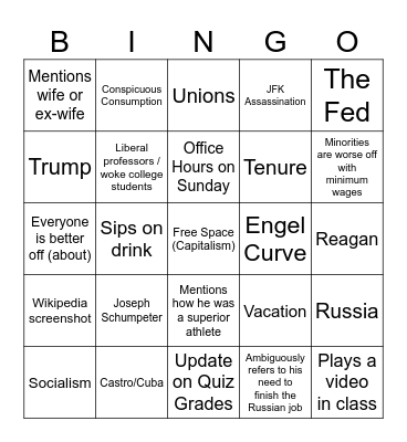 Economics Bingo Card
