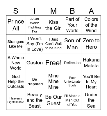 Disney Renaissance Bingo Card