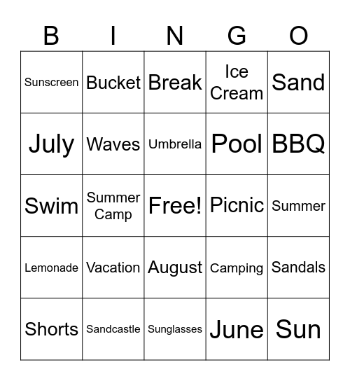 Summer Bingo Card