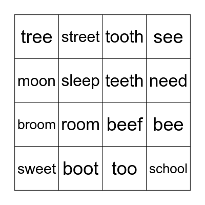 EE and OO Bingo Card