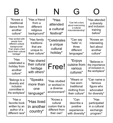 Diversity and Inclusion Icebreaker Bingo Card