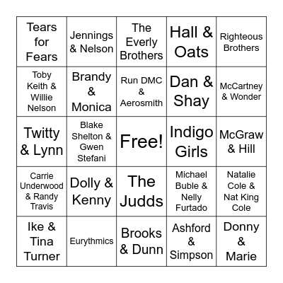 Duos & Duets Bingo Card