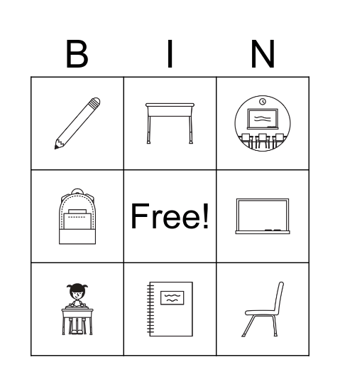 SCHOOL OBJECTS BINGO Card