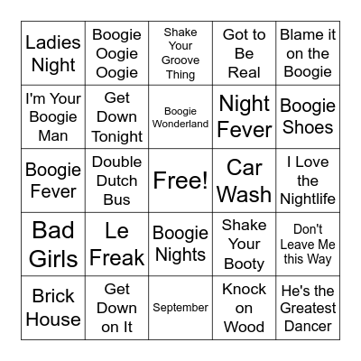 70's Boogie Bingo Card