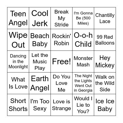 One Hit Wonders Bingo Card