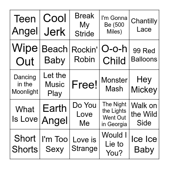 One Hit Wonders Bingo Card
