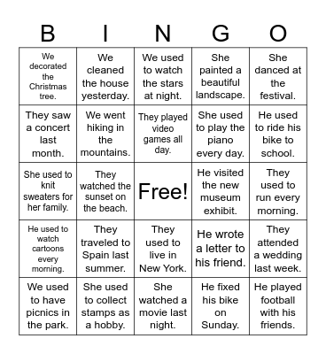 Talking about the past Bingo Card