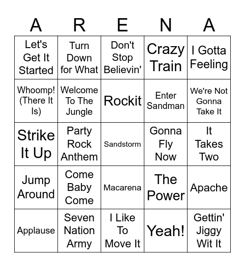 Stadium Anthem Bingo Card