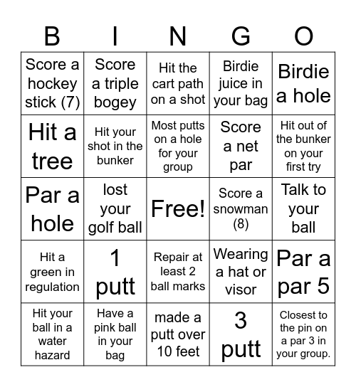 9 hole Ladies League Bingo Card