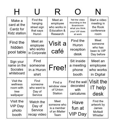 Bring Your VIP to Work Day Bingo Card