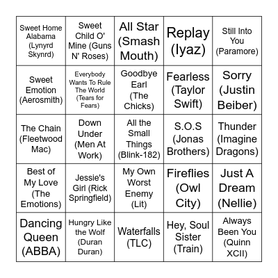 70's - 80's - 90's - 00's - 10's Bingo Card