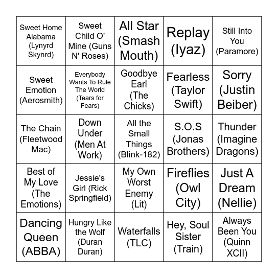 70's - 80's - 90's - 00's - 10's Bingo Card