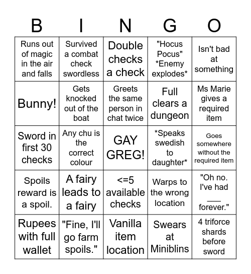 RoPan Wind Waker Bingo Card