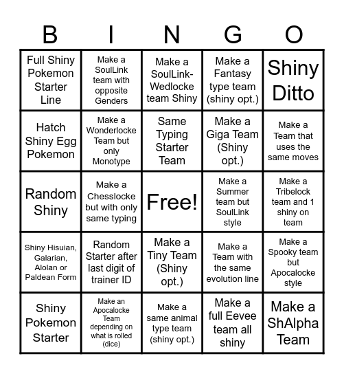 Pokemon Nuzlocke Bingo Card