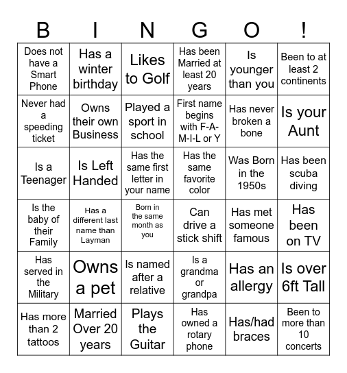 Find Someone Who... Bingo Card